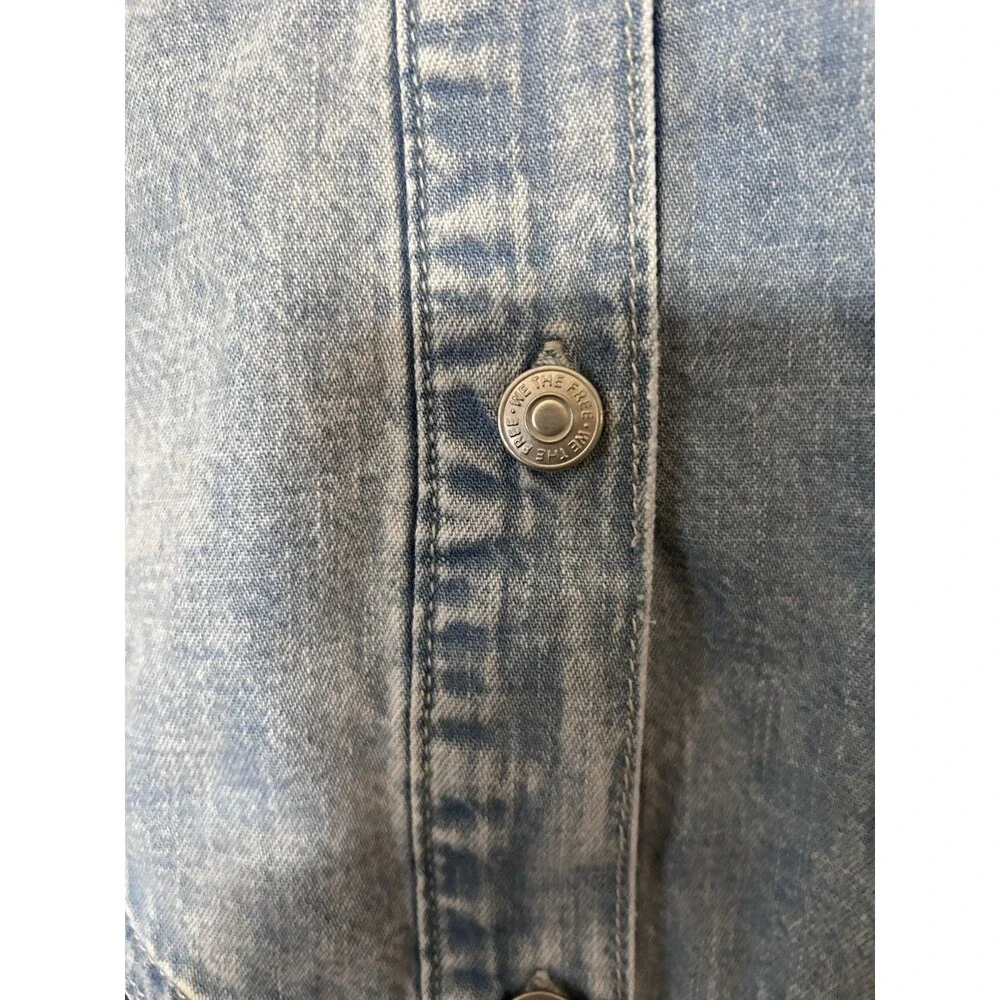 Free People Hannah Denim Mini Dress Sz Small Distressed Light Blue Denim